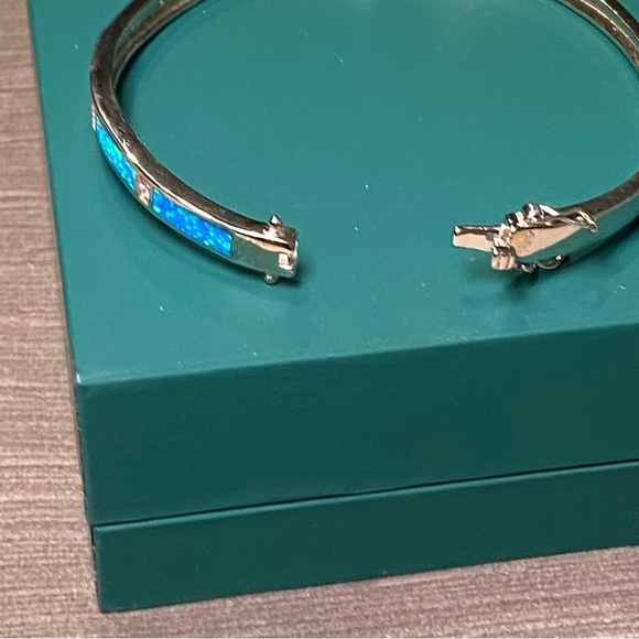 Natural Opal and lab diamonds gemstones set in rhodium plated SS bracelet - Picture 5 of 16